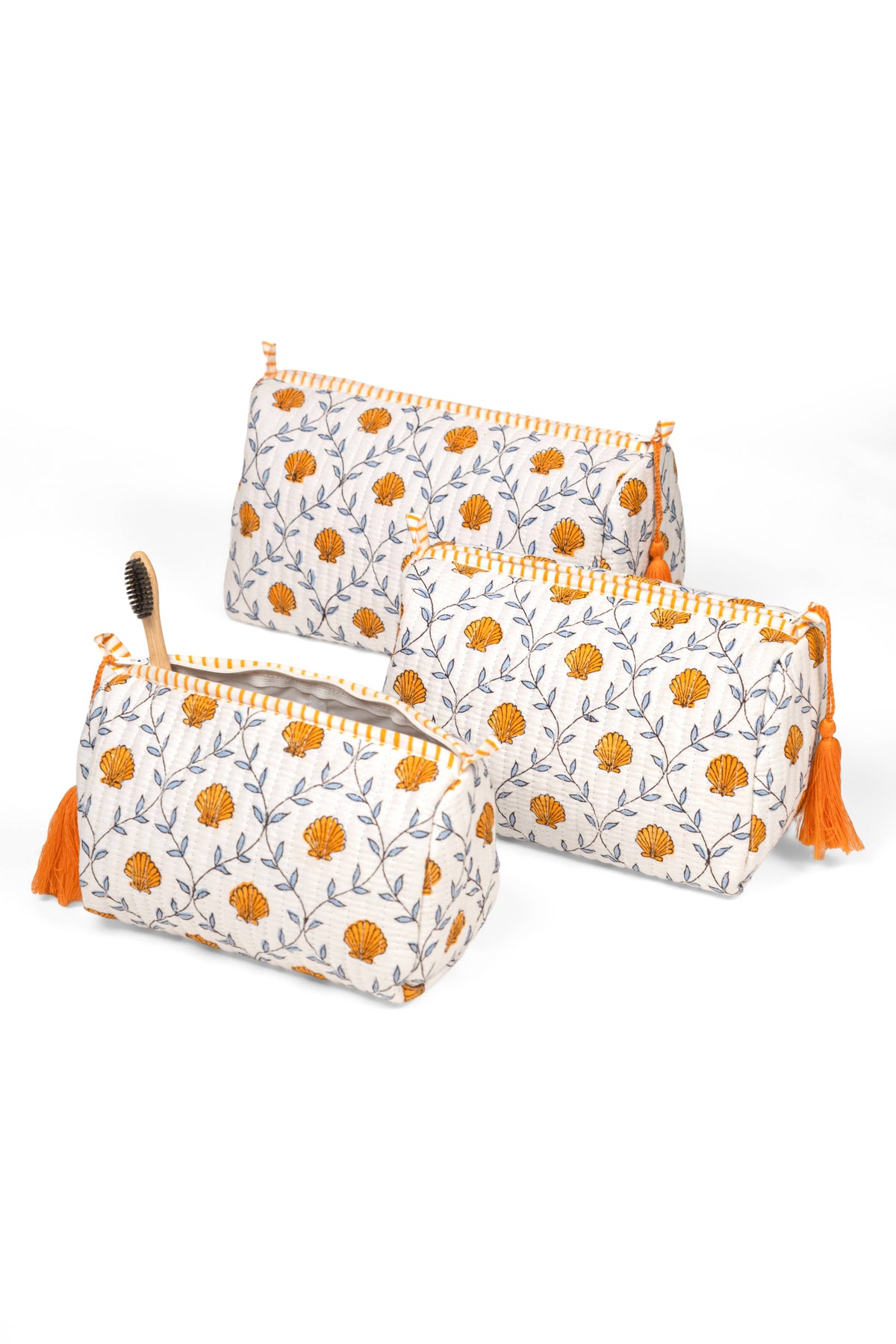 Seashell Blockprint Makeup Bag, Orange