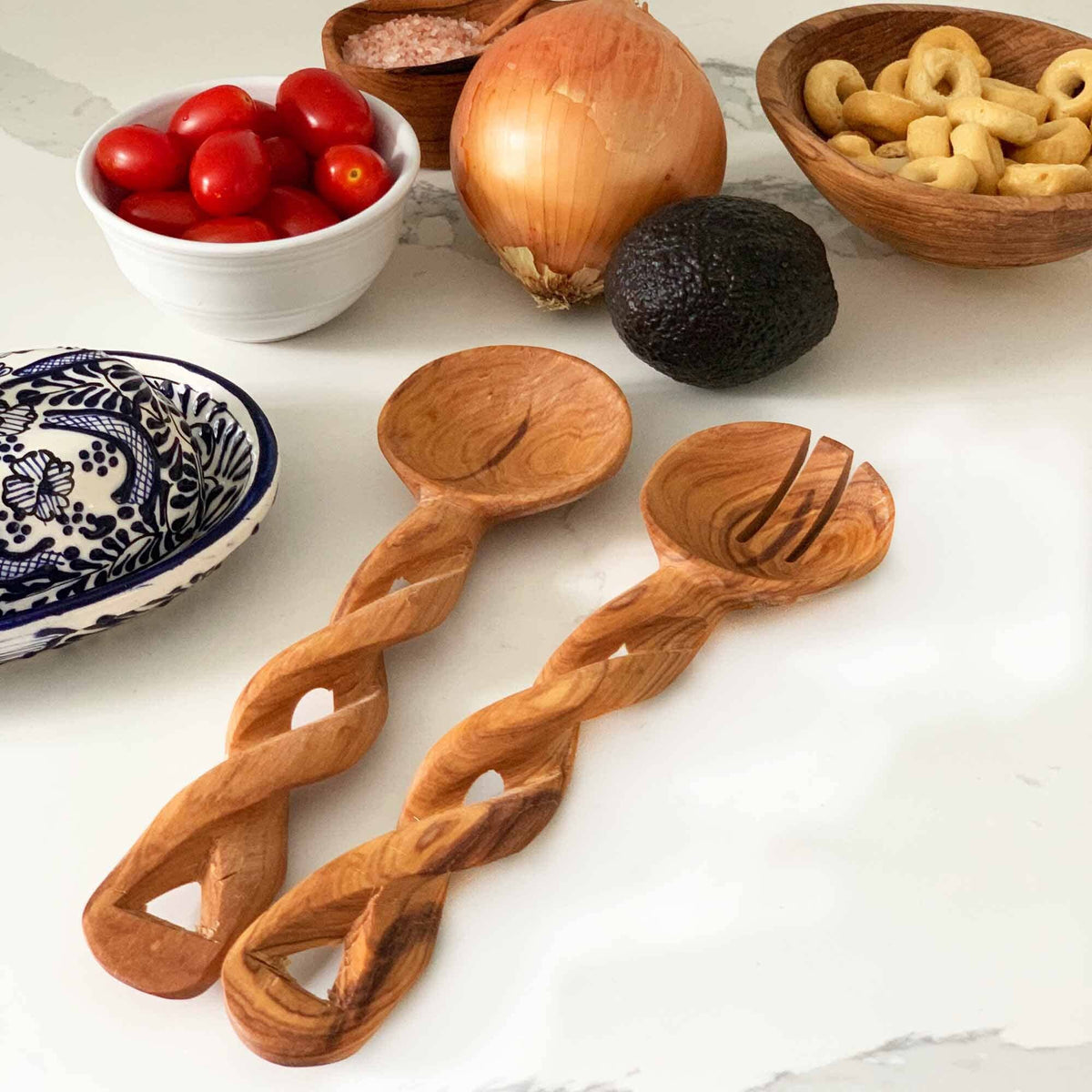 Twisted Olive Wood Salad Servers