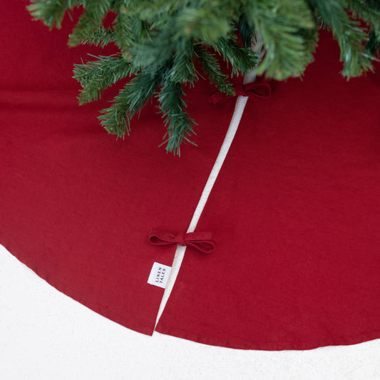 Red Linen Christmas Tree Skirt