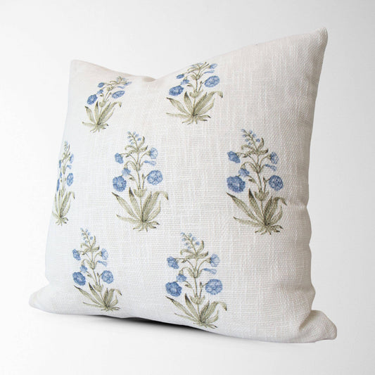 Lucie Blue Floral Block Print Pillow
