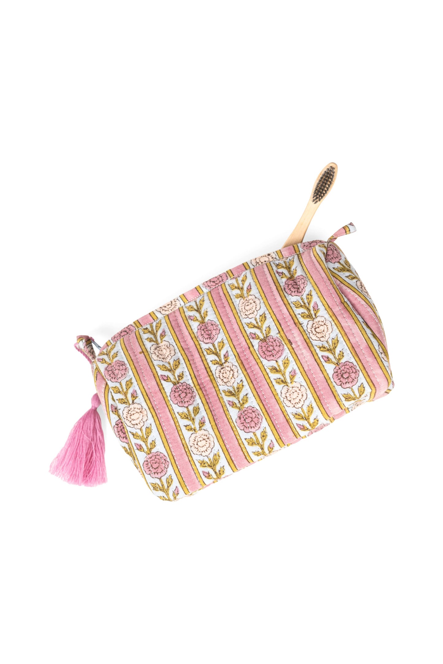Mauve Vintage Floral Stripes Makeup Bag