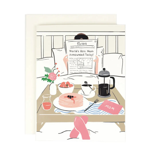 Mom Newspaper Breakfast in Bed Card
