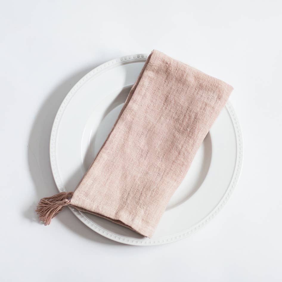 (Set of 4) Linen Tasseled Dinner Napkin