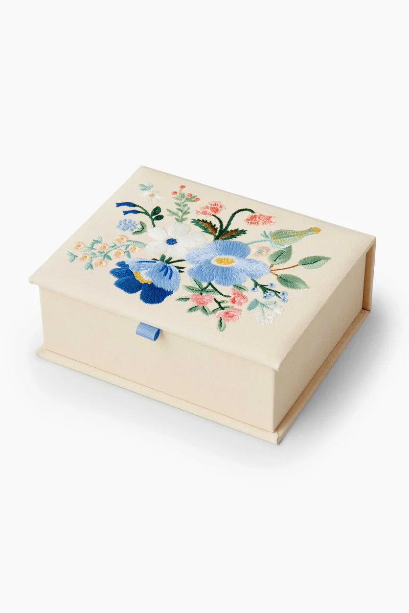 Garden Party Blue Medium Embroidered Keepsake Box