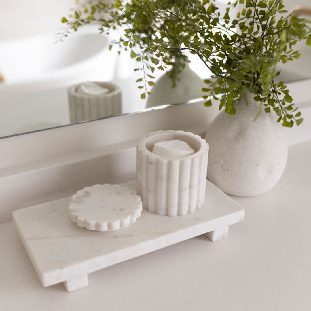 Fluted Jar Canister White Marble