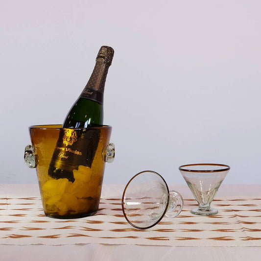 Amber Glass Ice Bucket, Barware, Handblown Brown Wine Bucket