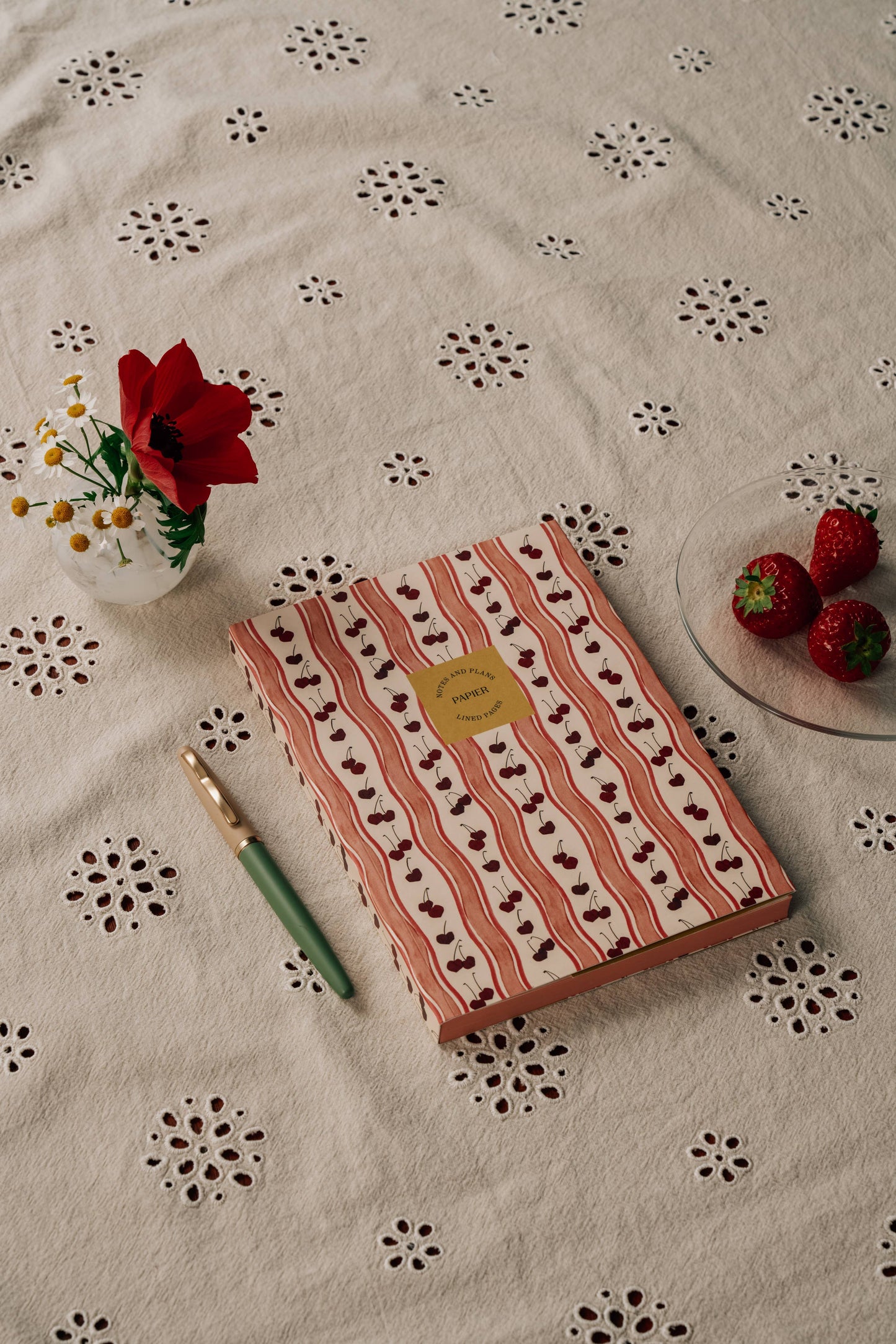 Lined Notebook, A5 Softcover - Cherry Wave