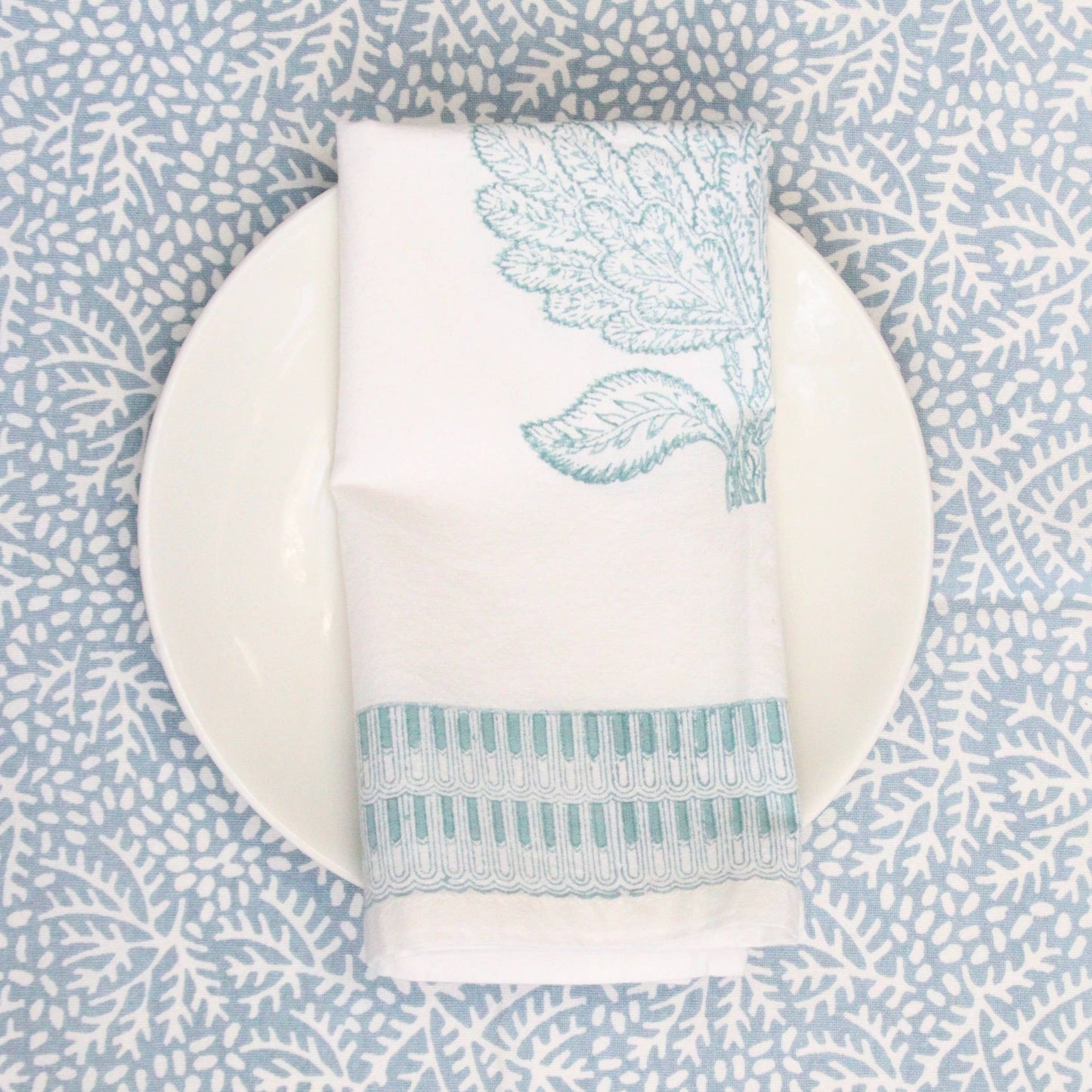 Handblockprinted ROUND tablecloth 70 in Floral mineral
