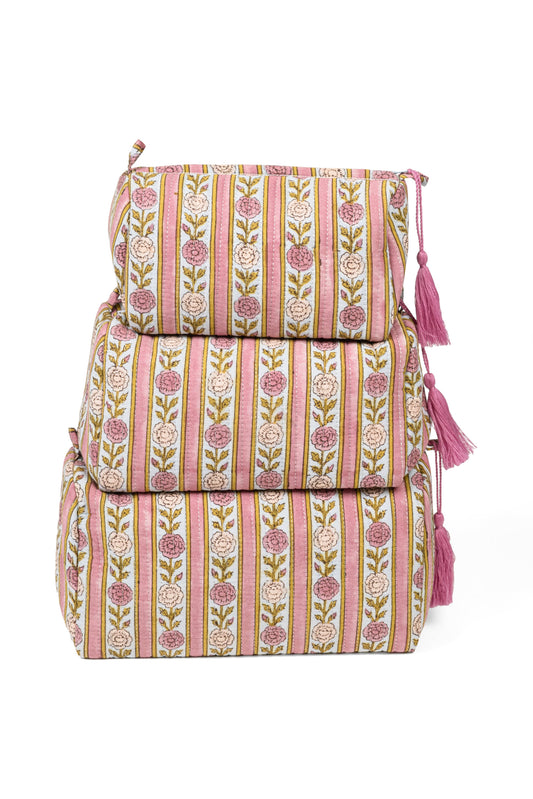 Mauve Vintage Floral Stripes Makeup Bag
