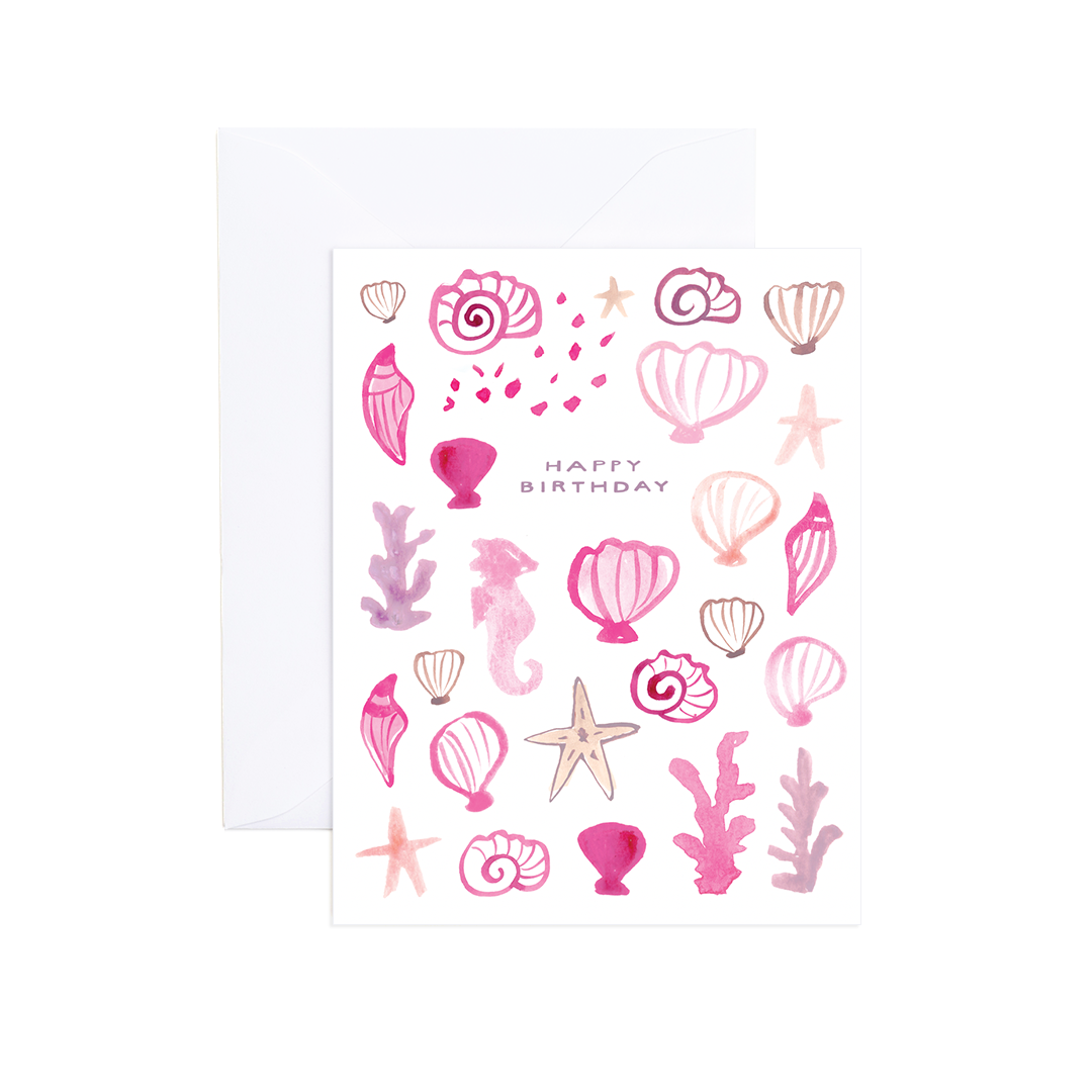Grace Nautical Pink Shells Watercolor Birthday Card
