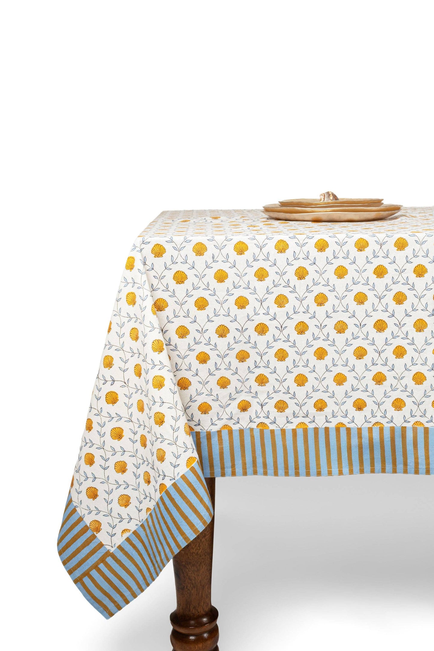 Seashell Blockprint Tablecloth: Seashell Blue / 60x90