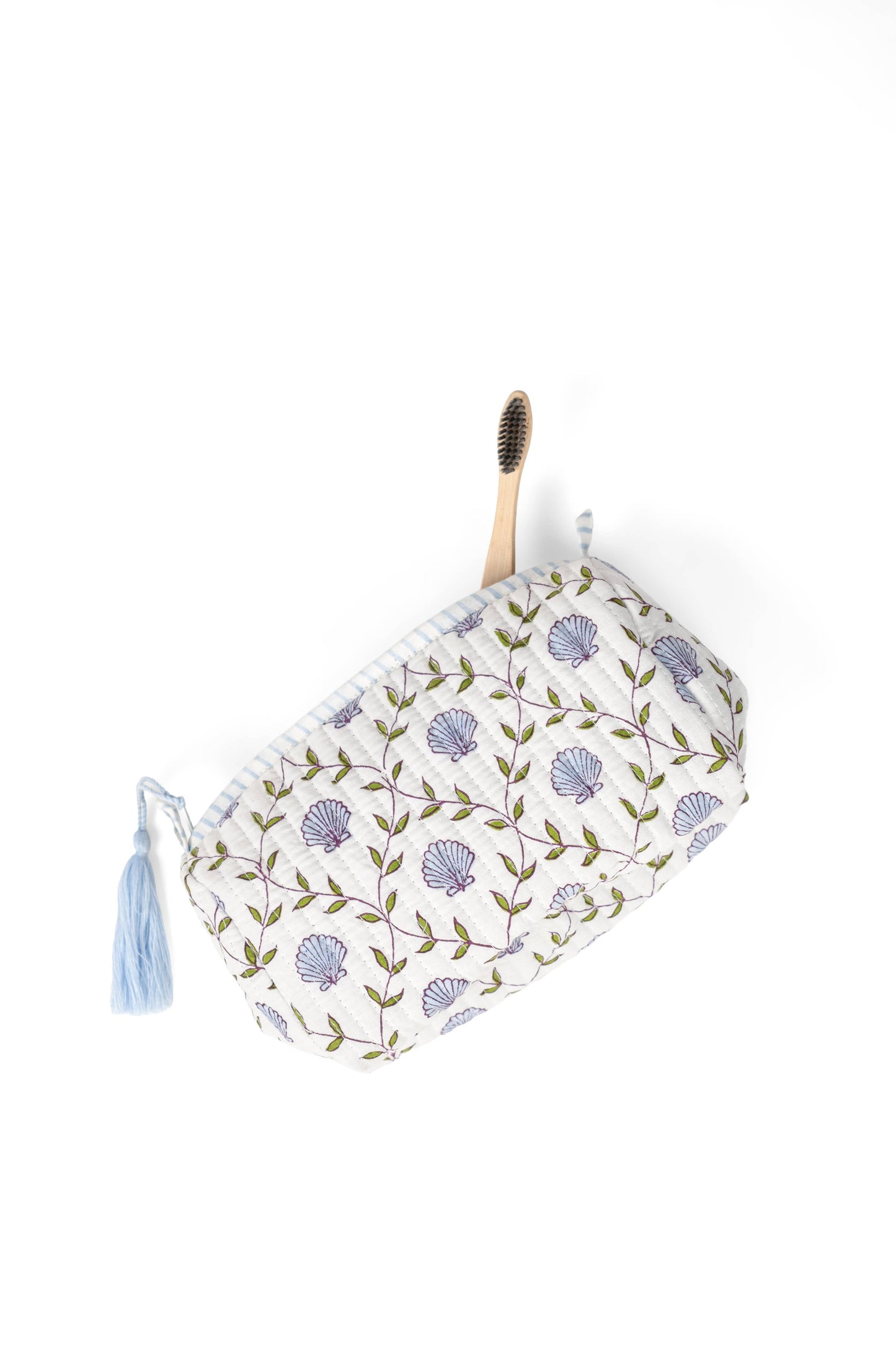 Blue Seashell Blockprint Toiletry Bag