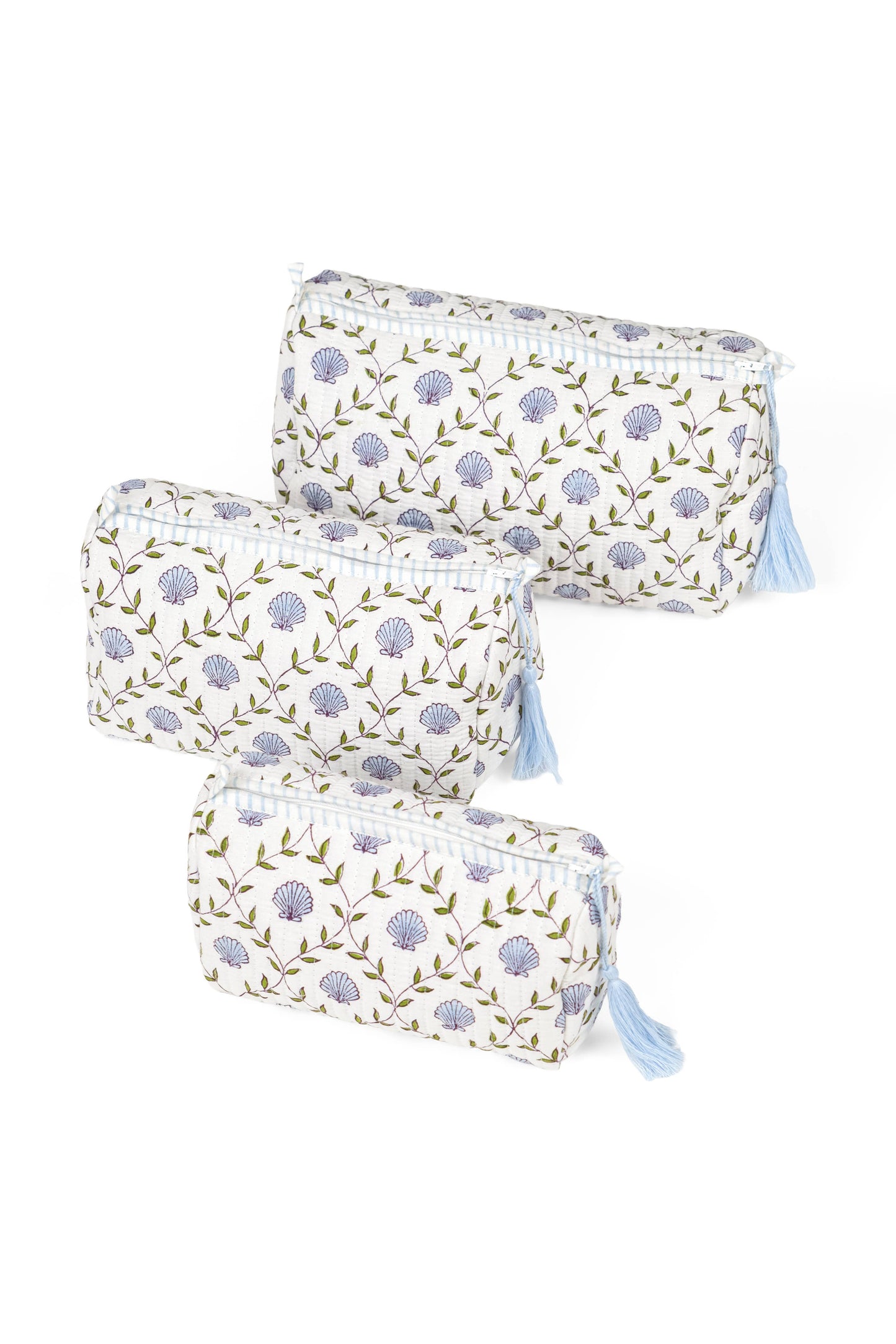 Blue Seashell Blockprint Toiletry Bag