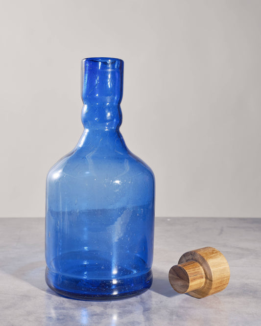Blue Handblown Decanter with Topper