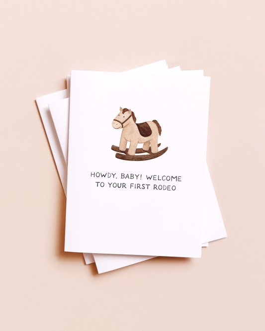 Howdy Baby First Rodeo — Rocking Horse Western Baby Card