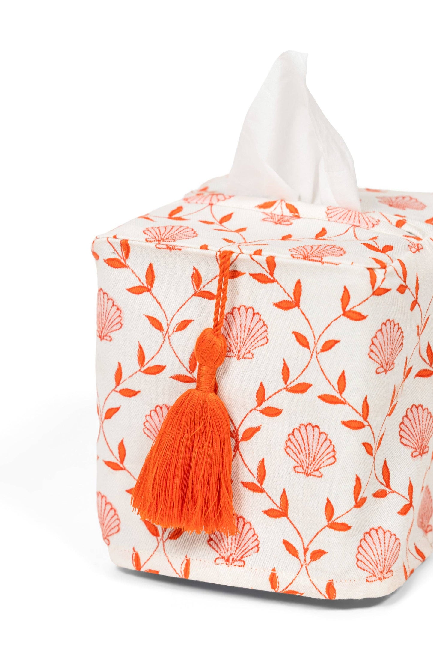 Seashell Blockprint Tissue Box Cover: Seashell Pink