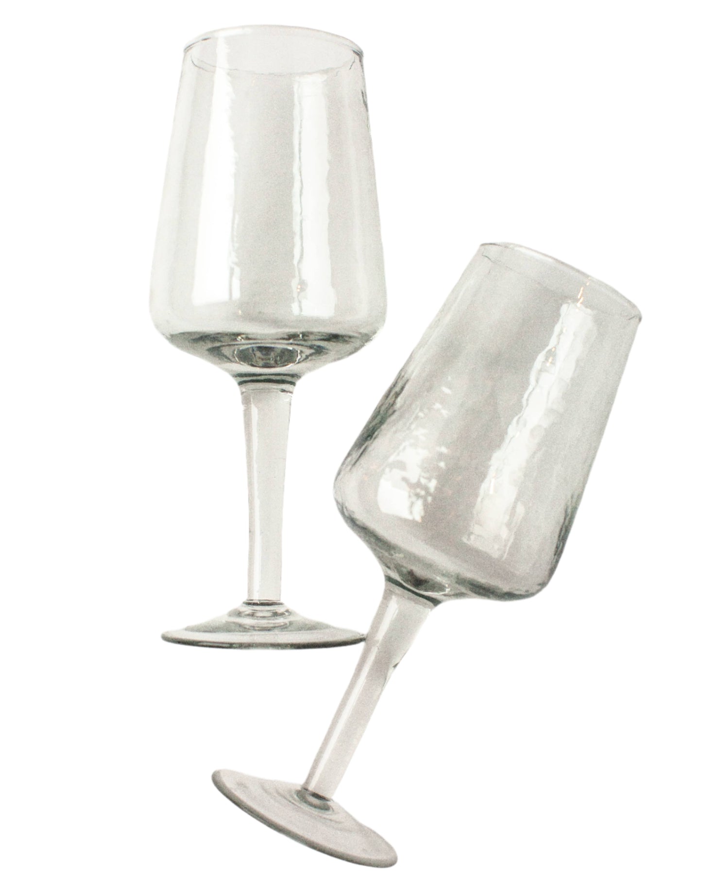 Clear Handblown Hammered Wine Glass