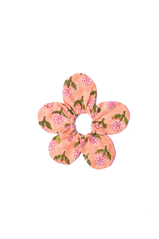 Jaipur Block Print Flower Scrunchie Set in Pink