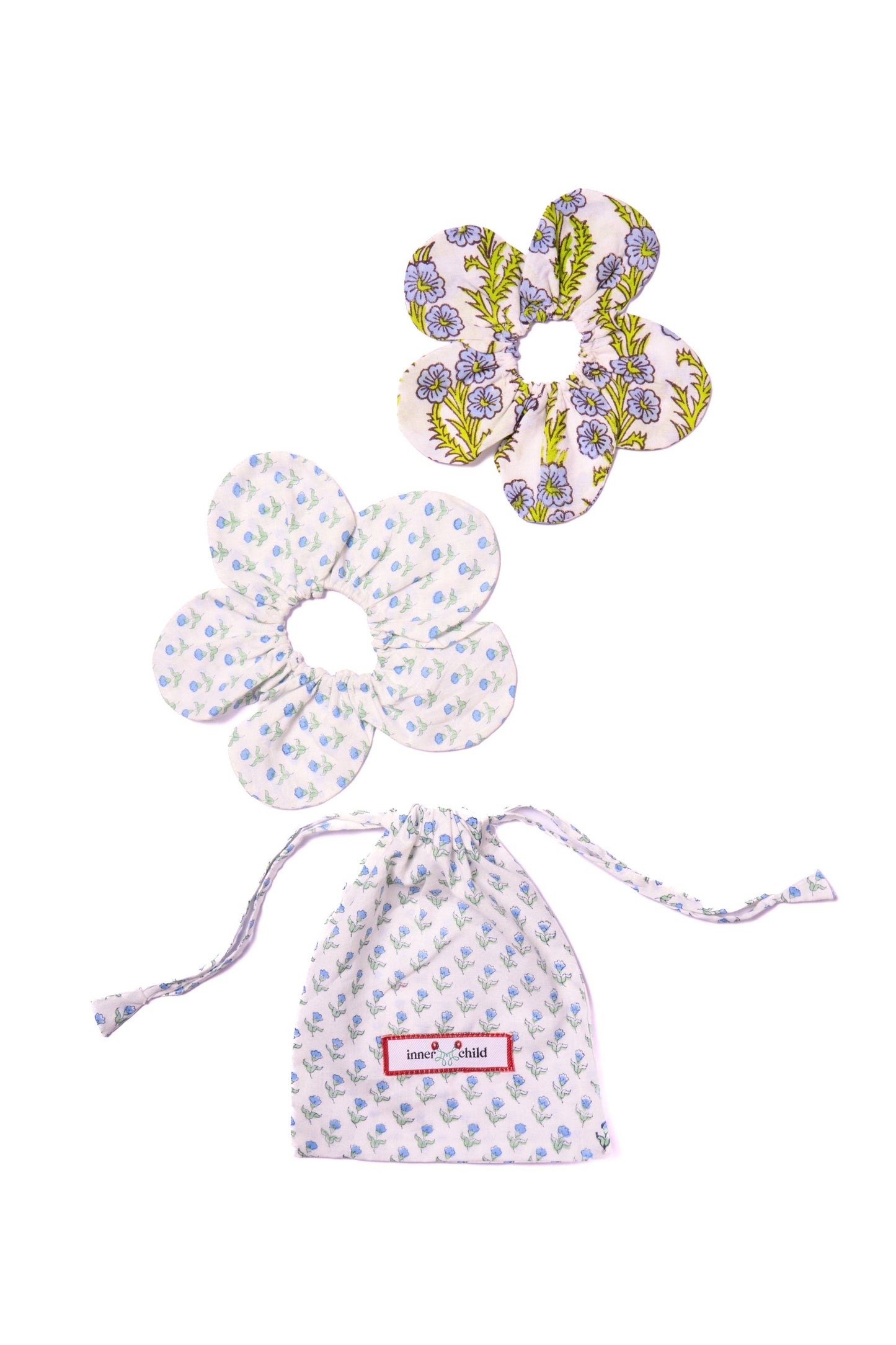Marais Block Print Flower Scrunchie Set in Blue