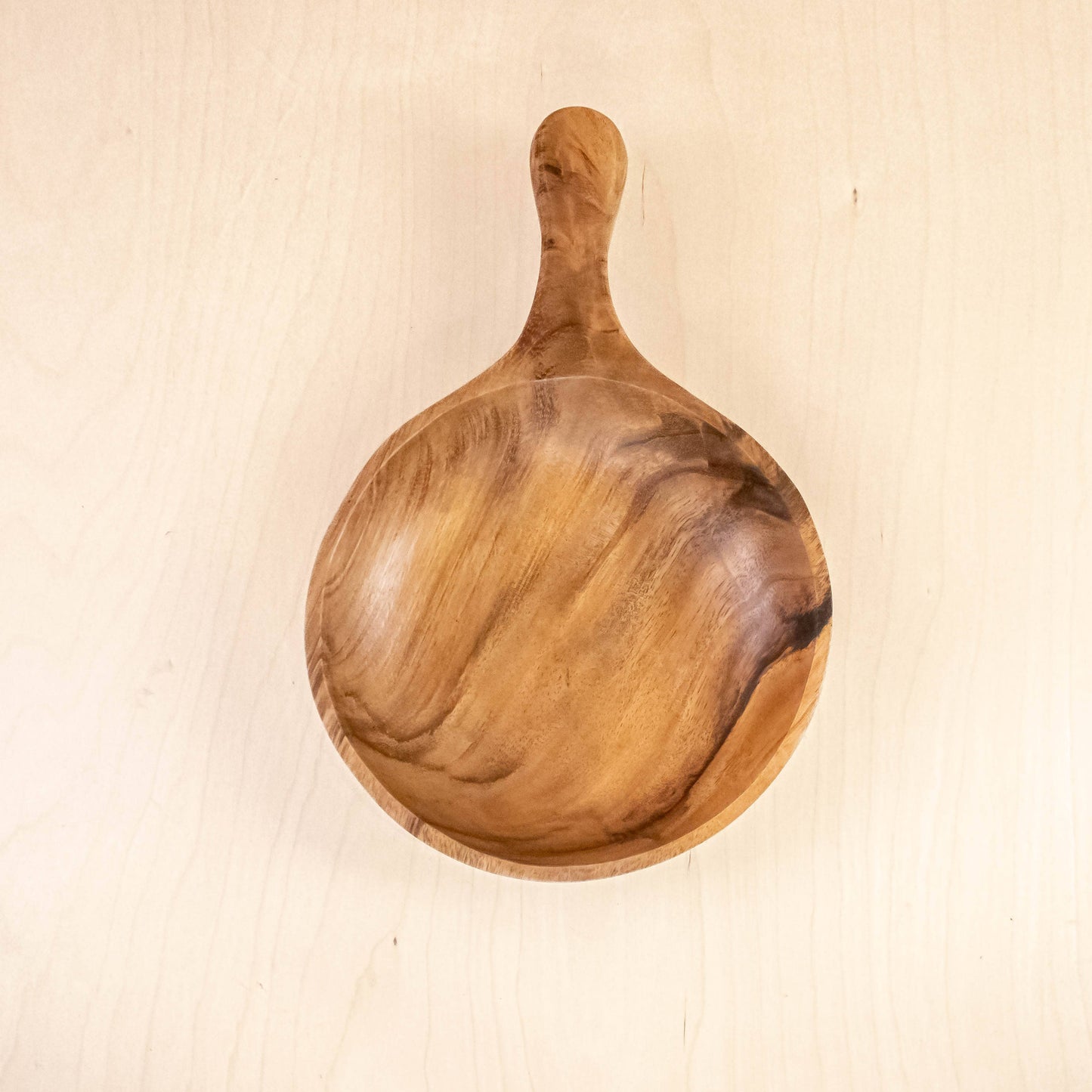 Round Acacia Wood Serving Bowl with Handles