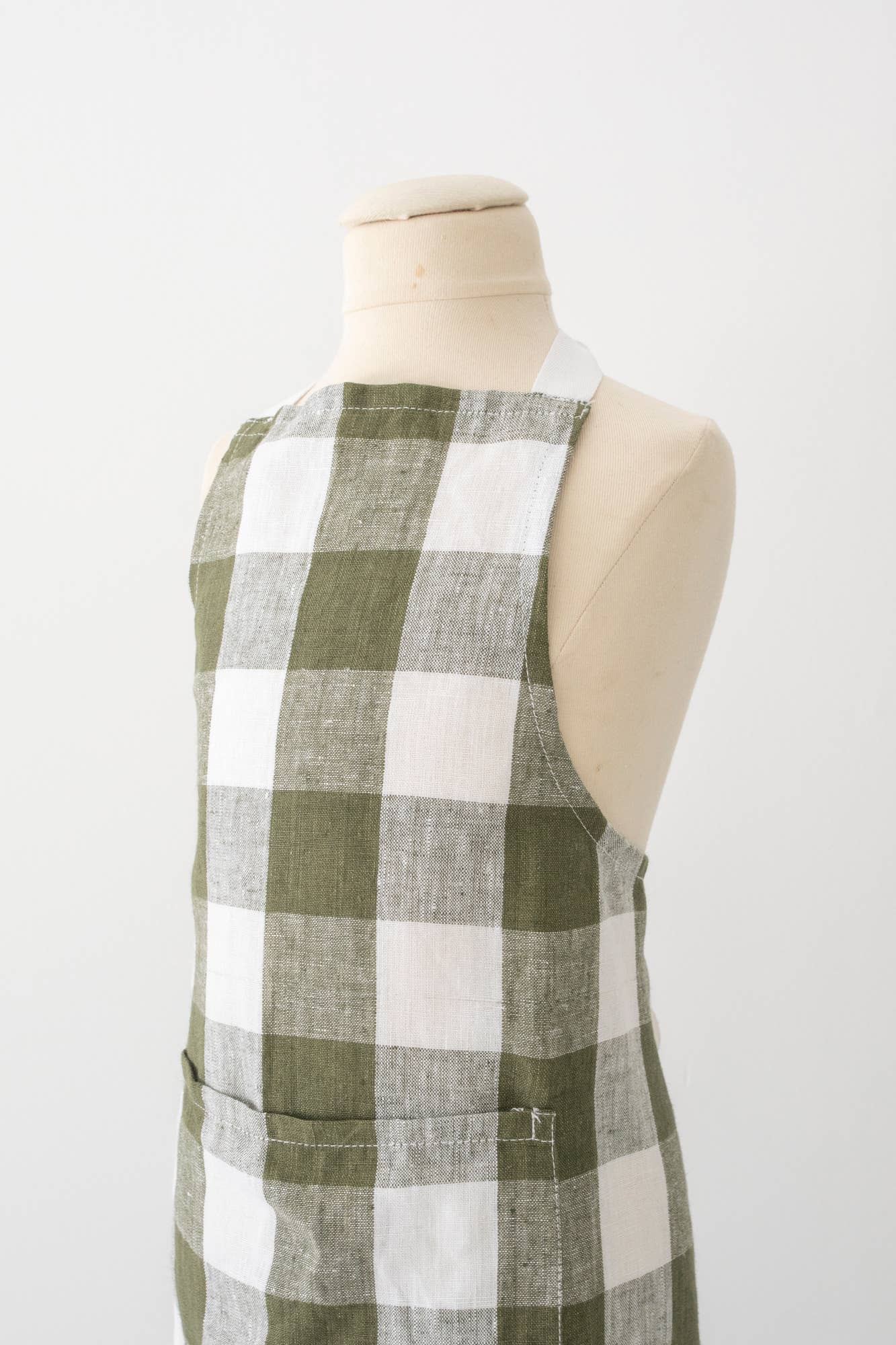 Keepsake Jar Linen Child Apron in Olive Gingham
