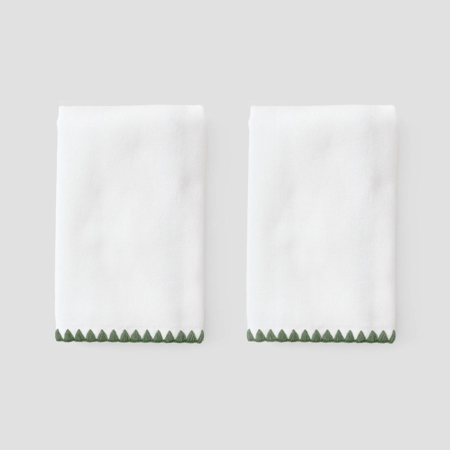 (Pair) Stitched Edge Powder Bath Towels, Green Stitching