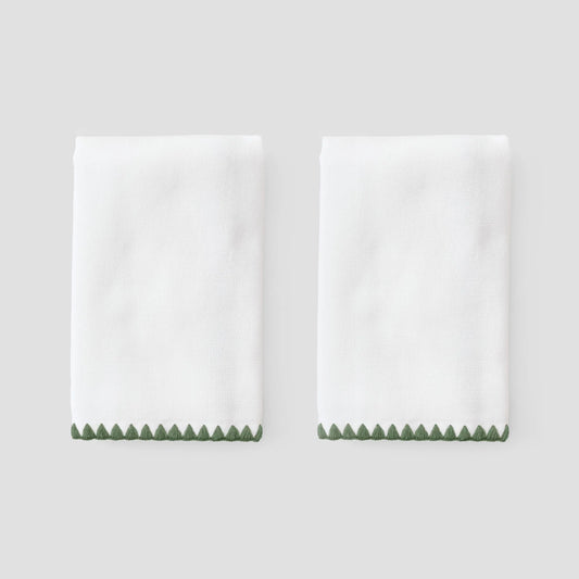 (Pair) Stitched Edge Powder Bath Towels, Green Stitching