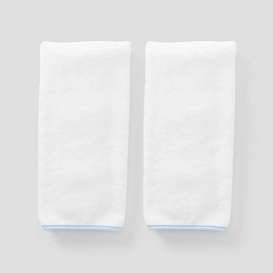(Pair) Hand Towels, Light Blue Piping
