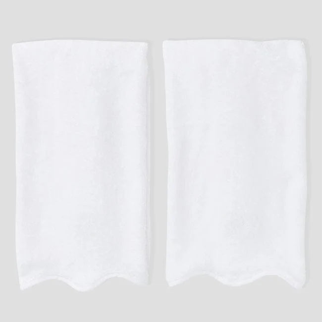 (Pair) Scallop Bath Hand Towels, White Piping