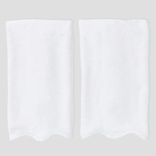 (Pair) Scallop Bath Hand Towels, White Piping