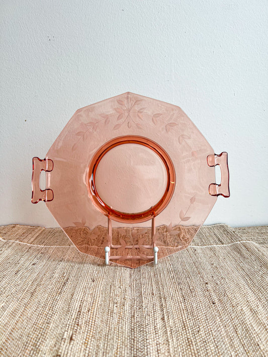 Vintage 1930s Imperial Molly Pink Depression Glass Dessert Tray