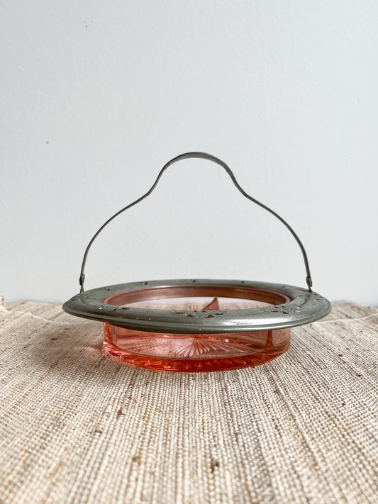 Vintage 1940s Divided Pink Depression Glass Dish