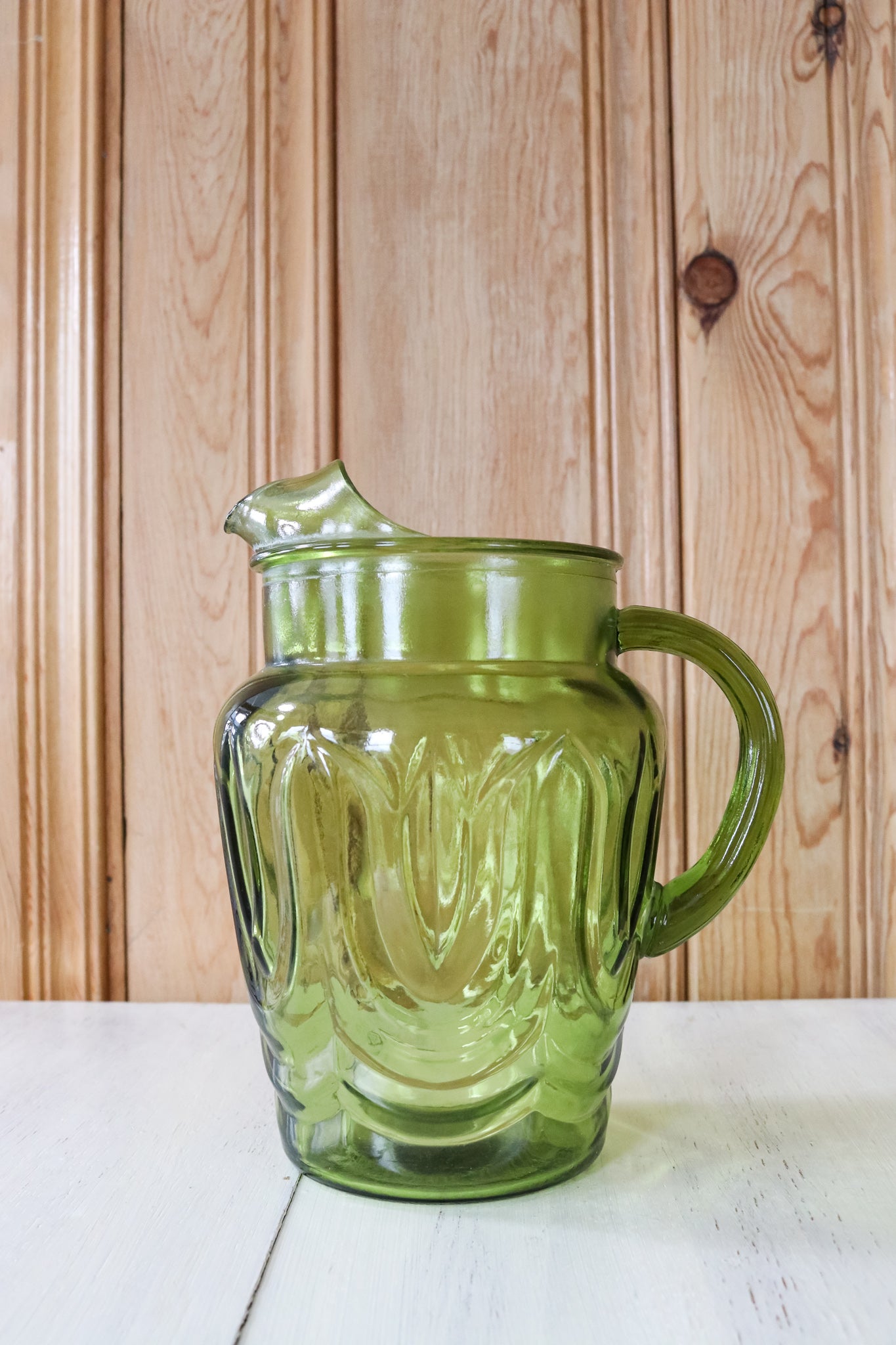 Vintage Avocado Green Glass Pitcher