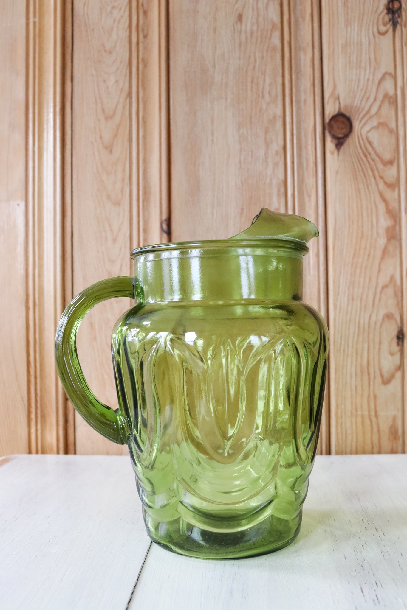 Vintage Avocado Green Glass Pitcher