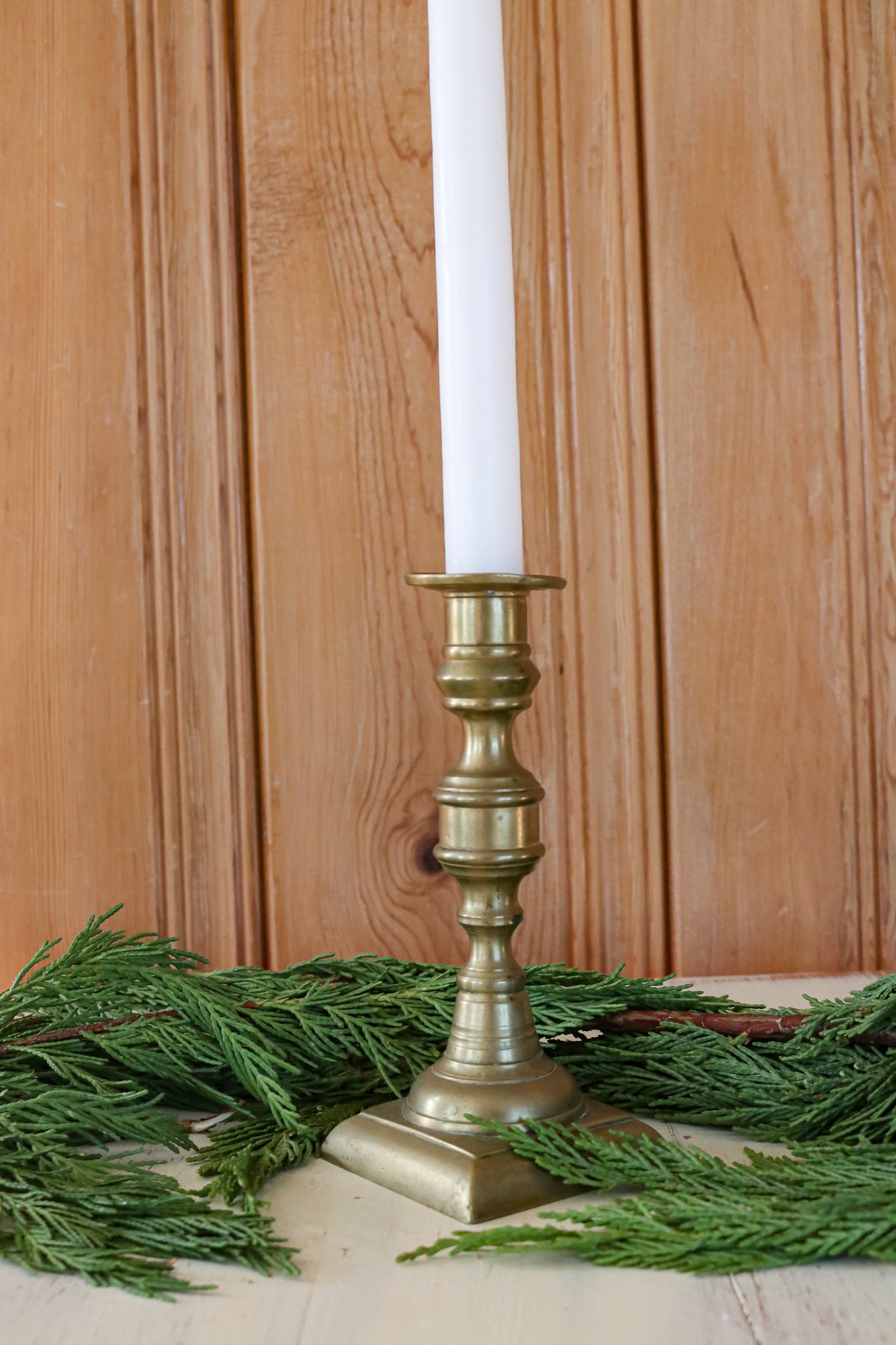 Vintage Brass Candle Holder with Square Base