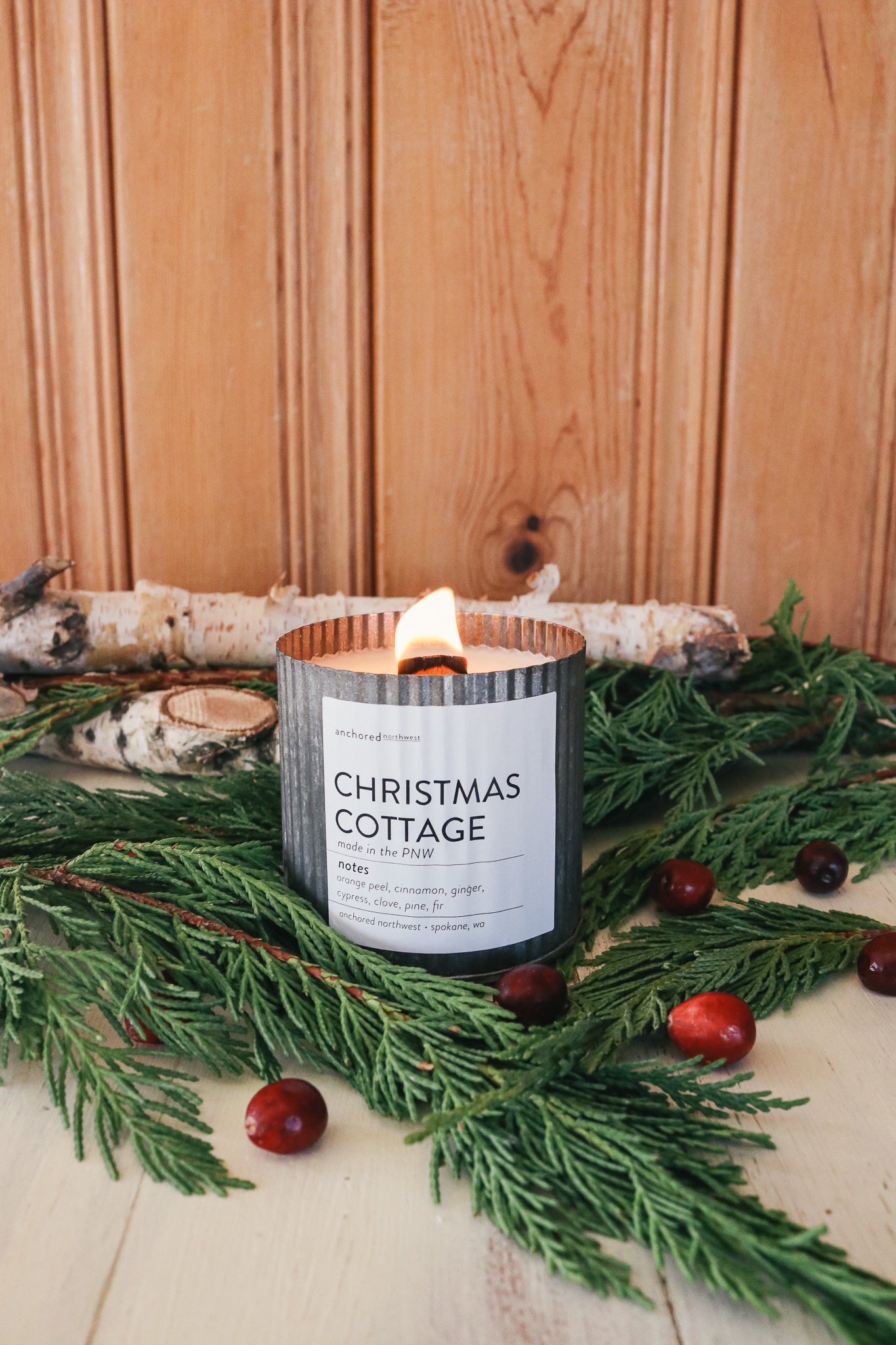 Christmas Cottage Wood Wick Rustic Soy Candle