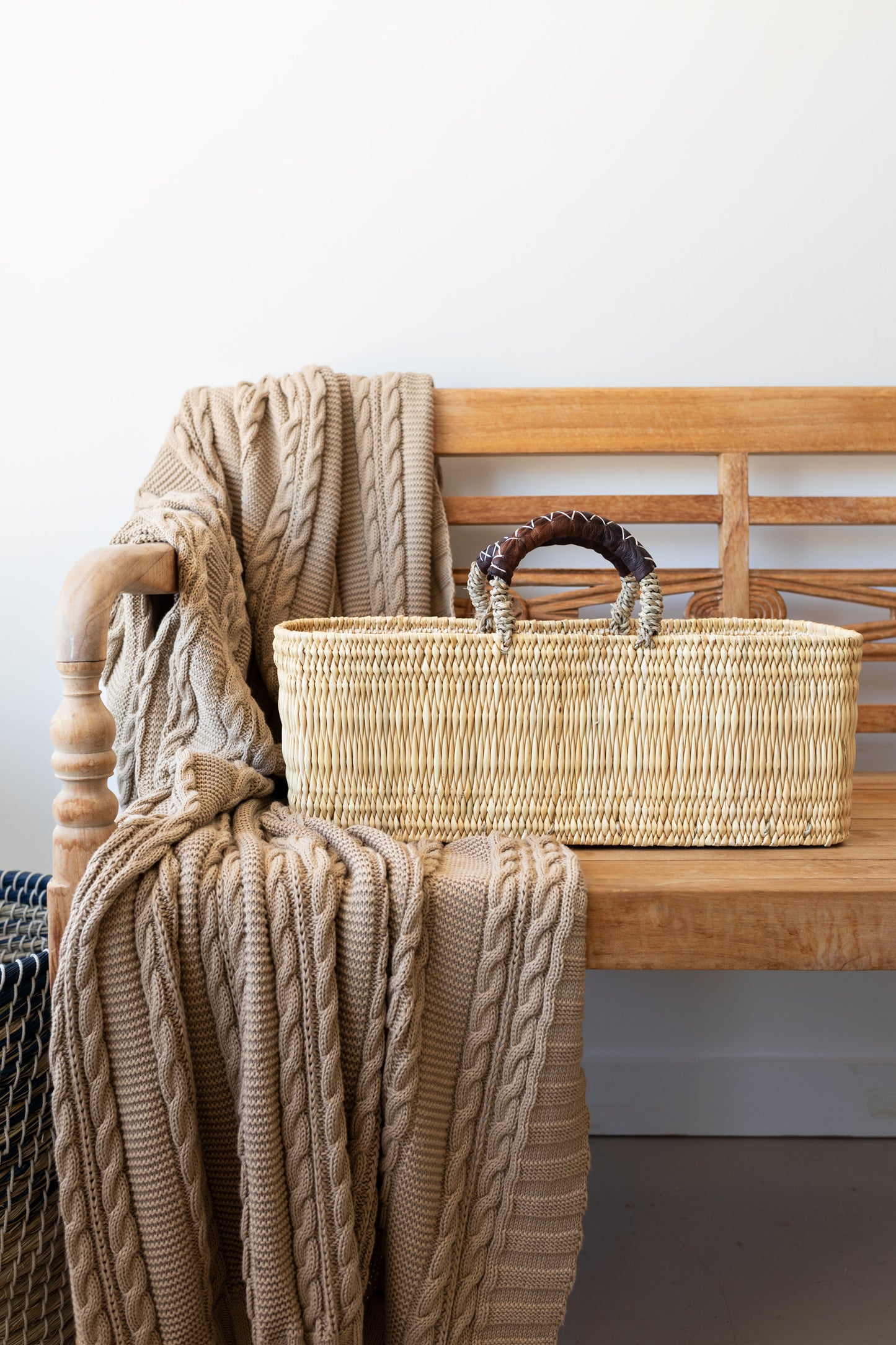 Reed Basket with Leather