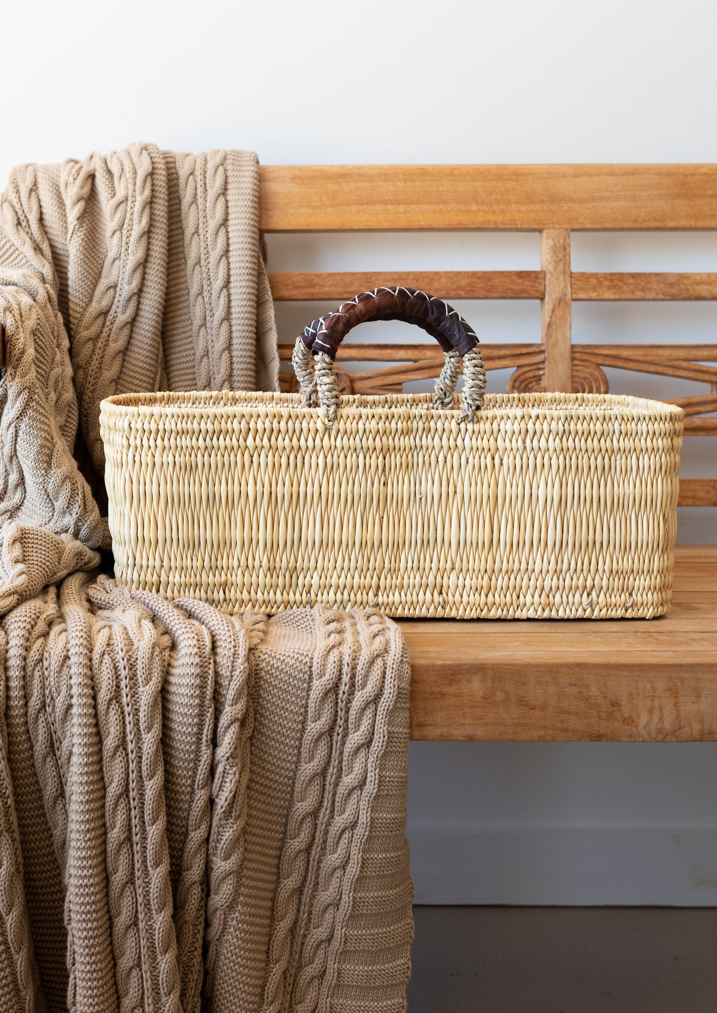 Reed Basket with Leather