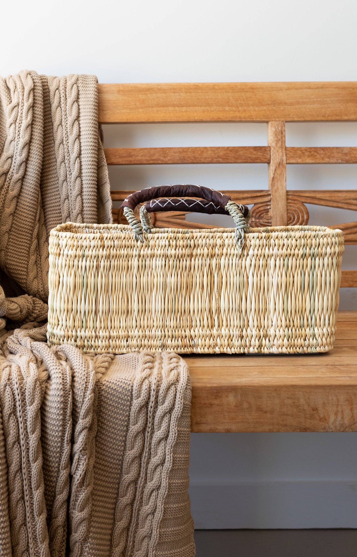 Reed Basket with Leather