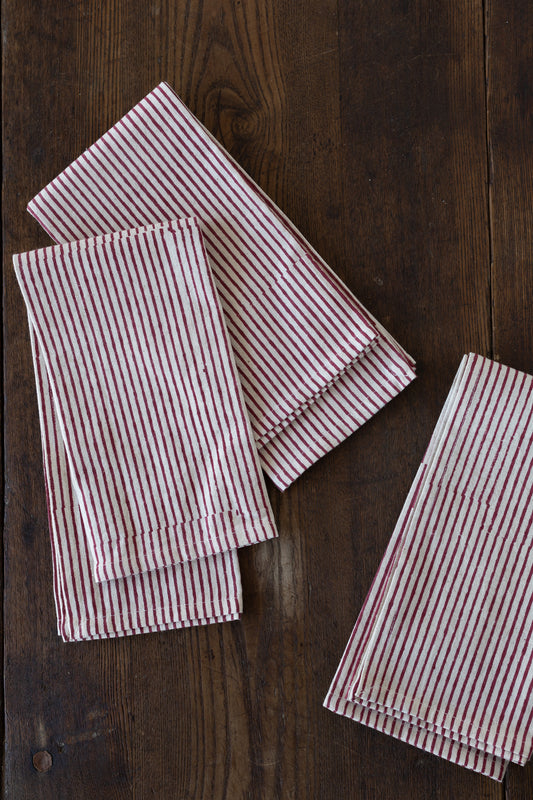 Hibiscus Red Striped Napkin Set of 4