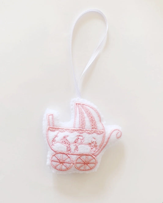 Baby Vintage Pram Ornament (Pink)